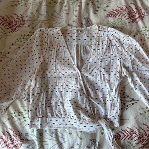 Madewell White and Red Wrap Blouse